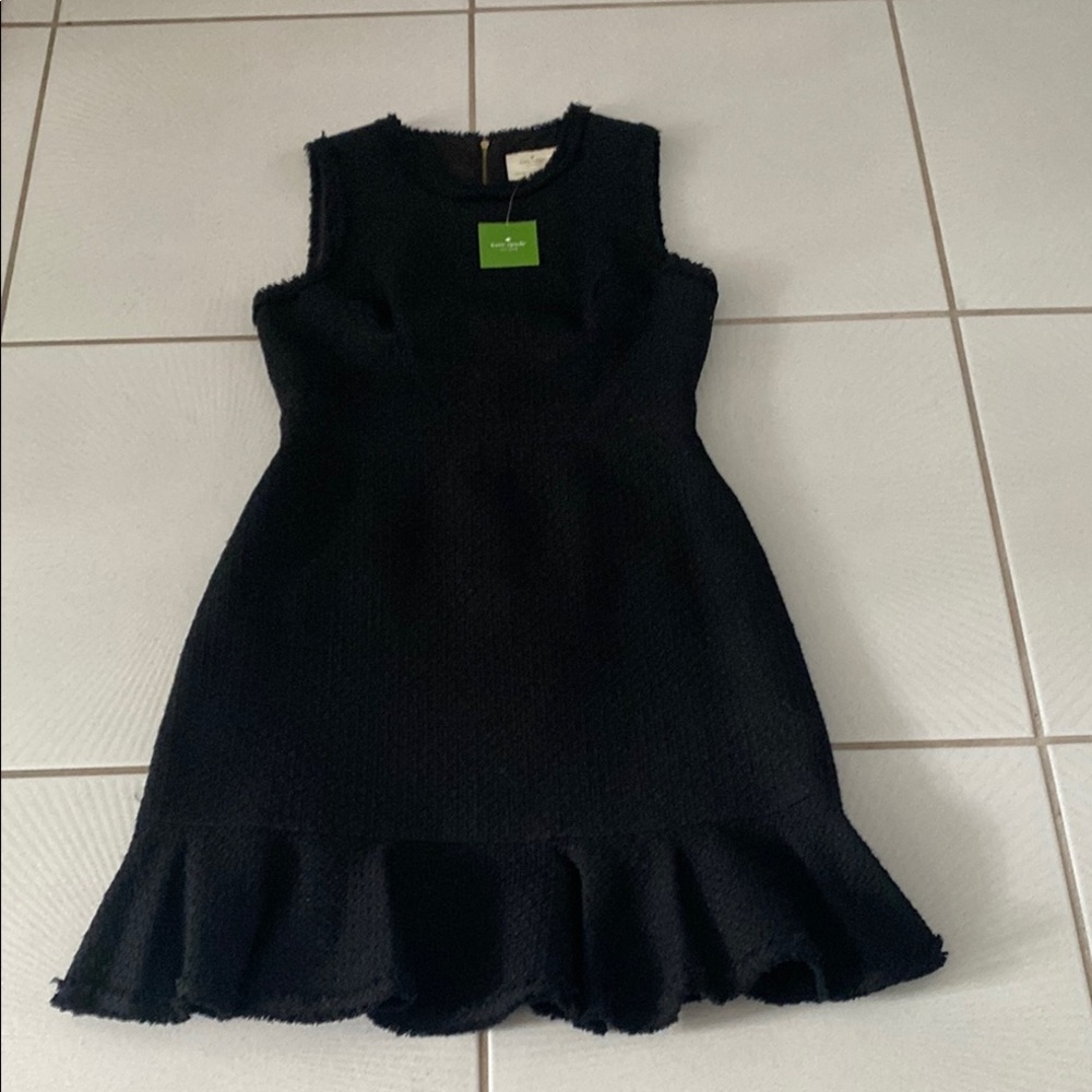 NWT Kate Spade black ruffle sleeveless tweed dress size 10